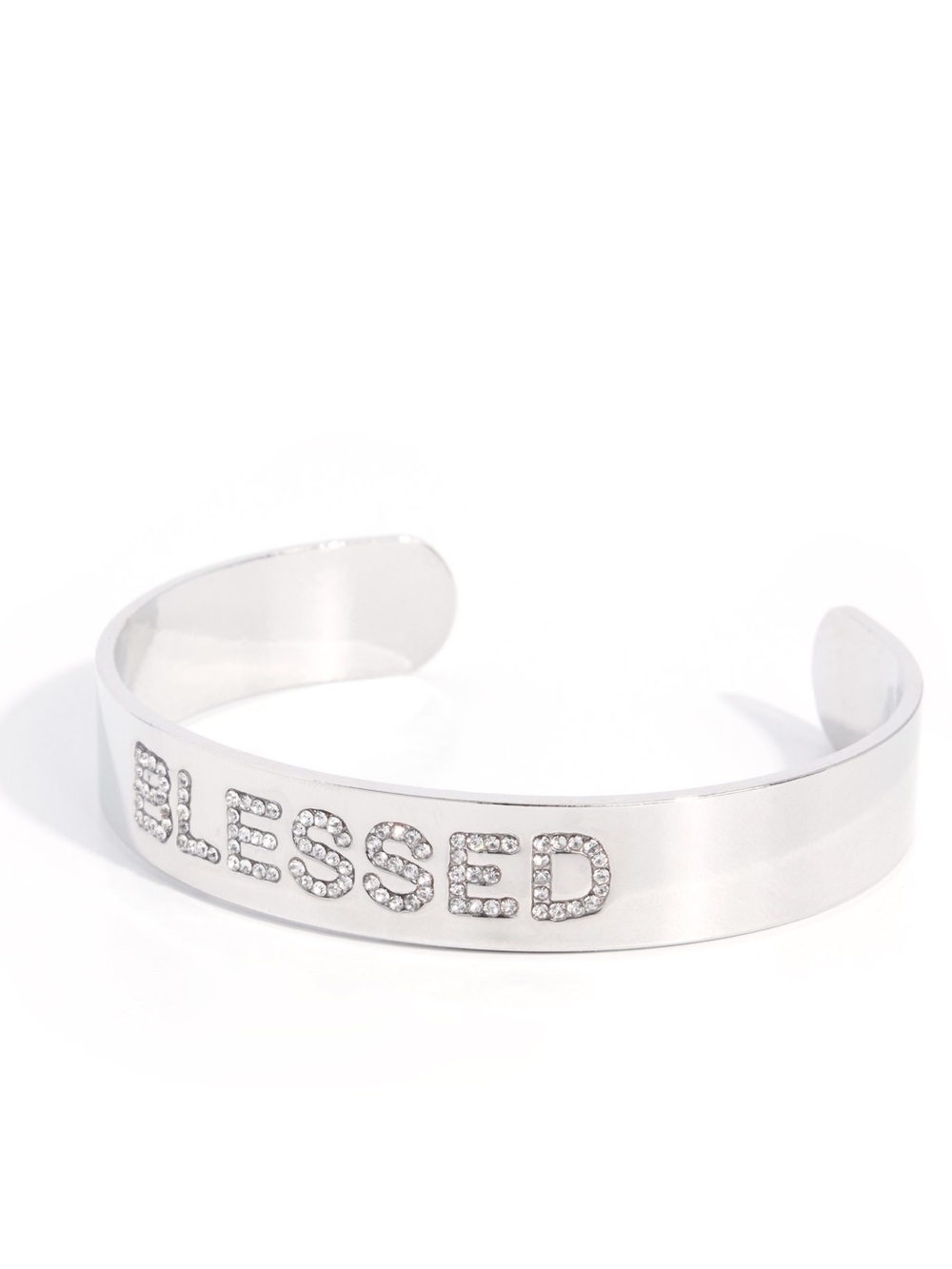 Silver 'BLESSED' Rhinestone Cuff Bracelet - Picture 1 of 2